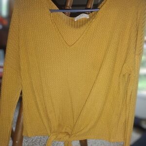 Golden Yellow V-Neck Knit Sweater with Relaxed Fit